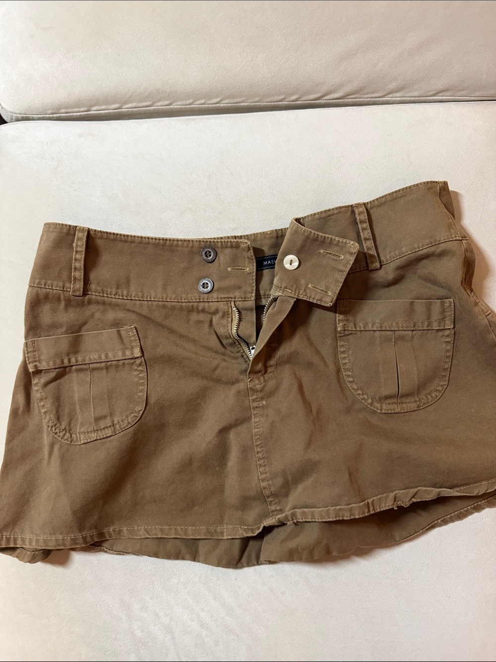 Maeve Tan Cotton Mini Skort with Front Patch Pockets - Picture 3 of 4
